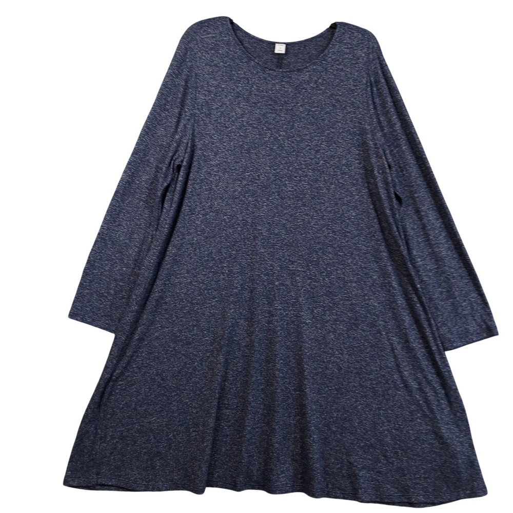Old Navy Dress Women XL Blue Marled Long Sleeve Crew Neck Swing A-Line Relaxed